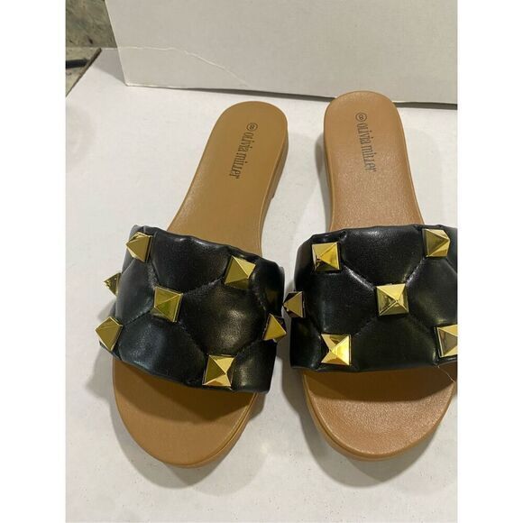 New Olivia Miller black and gold‎ skylar slide size 8 - Picture 2 of 5